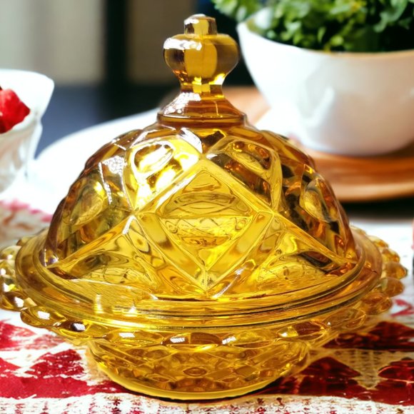 Viking Art Glass Other - Honey Amber Butter Dish New Martinsburg Viking Glass Thumb Diamond Print